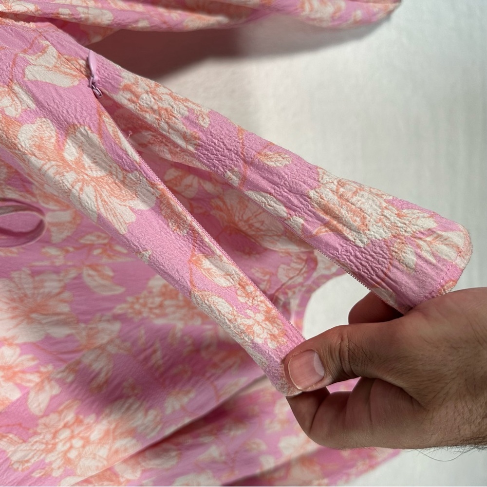 Pink Floral Ruffled Puffy Short Sleeve Crop Top Size Large Forever 21‎ Preppy - Picture 5 of 9